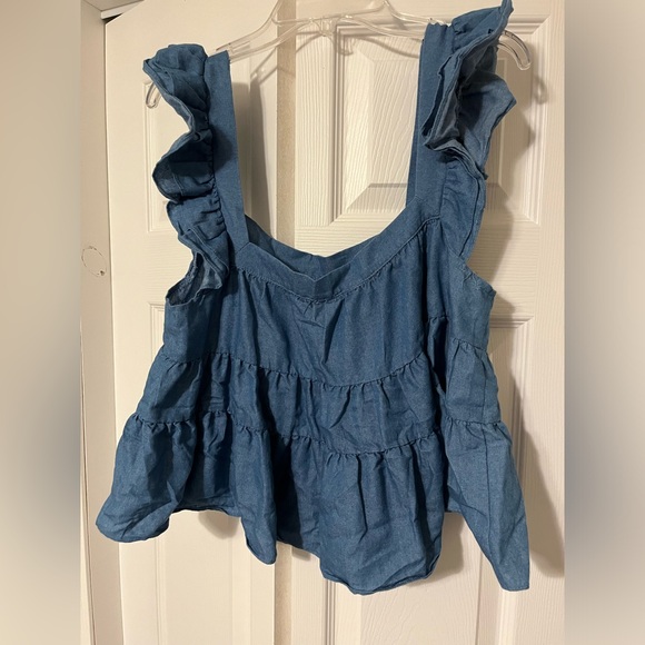 Francesca’s Chambray Ruffle Tank - Picture 2 of 3